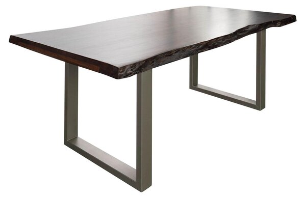 MASSIVMOEBEL24 | FREEFORM 5 Tavolo da pranzo in legno di acacia - laccato marrone / gambe in ferroferro - argento mat 220x100x77