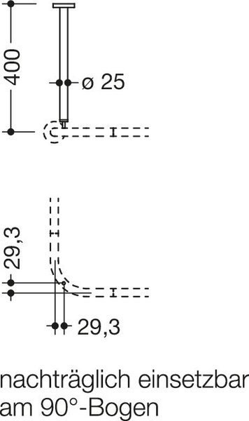 Sospensione a soffitto HEWI, d:25, A=400mm, cromo