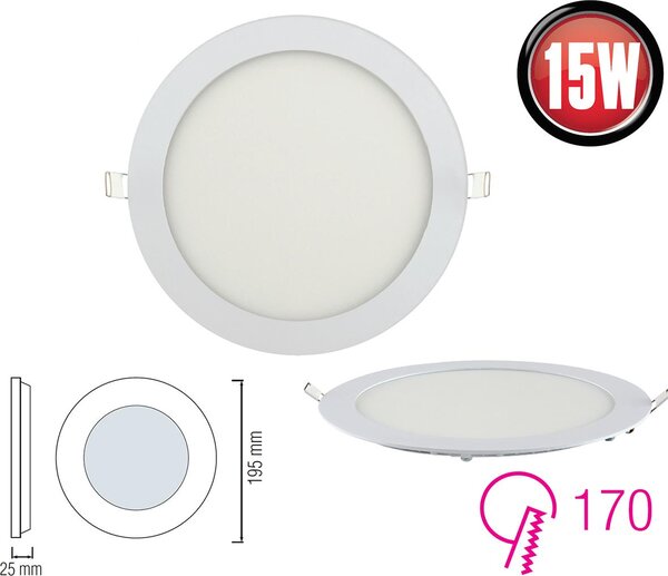 15w Panel Slim Flat Luce da incasso Luce da incasso Luce da soffitto Lampada da soffitto Lampada rotonda Ø 200mm Bianco caldo