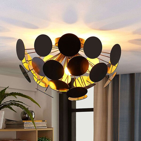 Lampada da soffitto Lindby Kinan, Ø 54 cm, nero, oro, E14