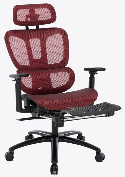 Sedia da ufficio dal design moderno con rivestimento in mesh e poggiapiedi, sedia girevole ergonomica con supporto per il collo e la zona lombare, sedia da gaming con schienale in rete traspirante e funzione reclinabile, colore: nero/rosso