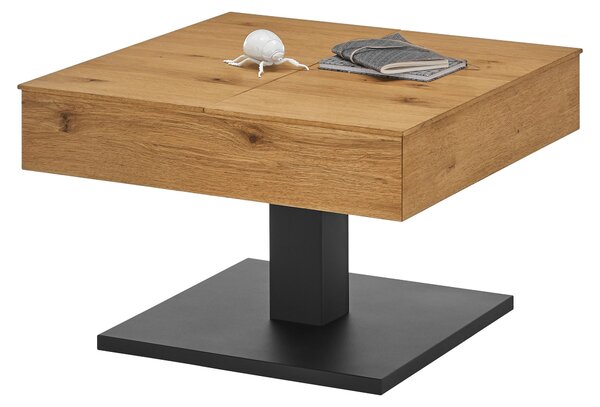 Tavolino da salotto >ASHTON< ribaltabile, impiallacciato rovere / nero - 70x45x70 (LxHxP)