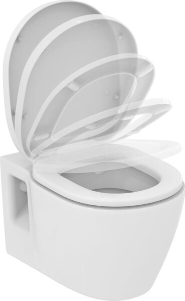 Set WC Ideal Standard Connect, WC sospeso con meccanismo di chiusura soft-close, design rotondo, bianco alpino