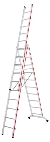 Scala multiuso Hymer con traversa curva e rotelle di scorrimento a muro, 3x10 pioli