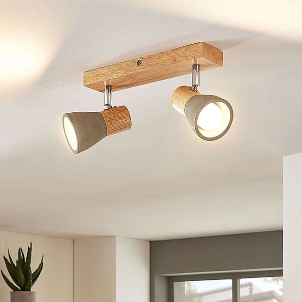 Faretto Lindby Filiz, 2 luci, 27 cm, legno, cemento, E14
