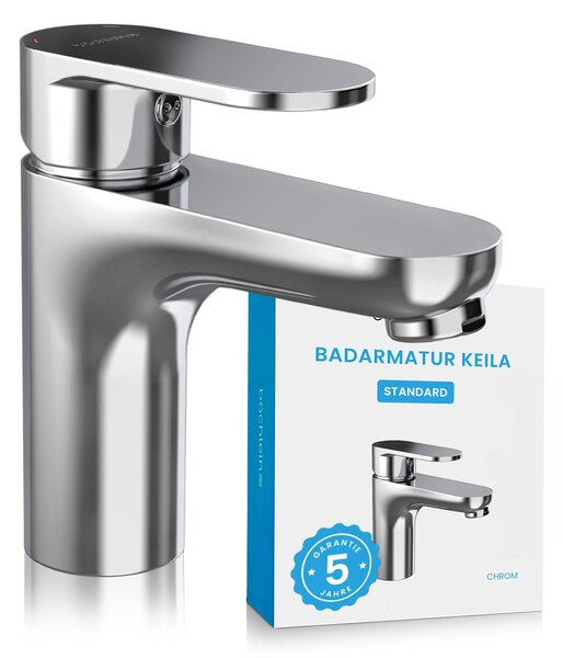Rubinetto da bagno Bächlein dal design classico, miscelatore monocomando con cartuccia in Vetroceramica di lunga durata e set di installazione, miscelatore da bagno cromato