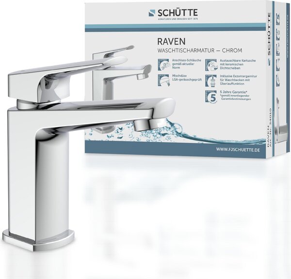 Miscelatore per lavabo SCHÜTTE RAVEN, miscelatore per bagno con bocca estraibile, cromo