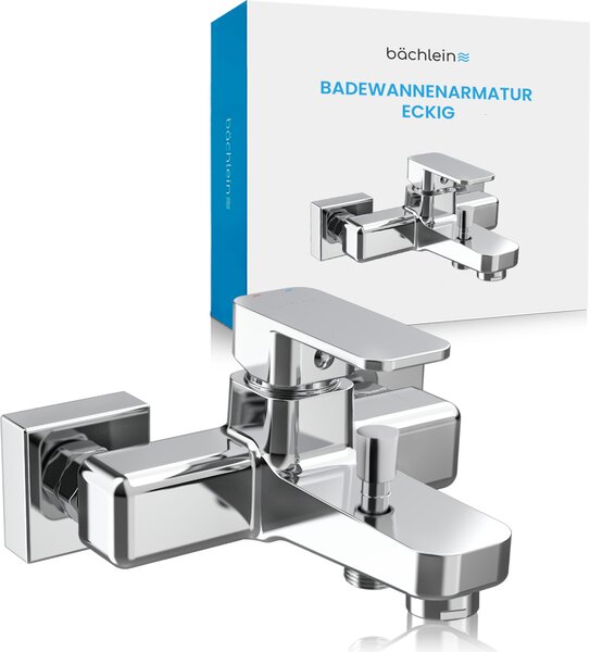 Miscelatore universale per vasca da bagno Bächlein con design angolare - set completo di miscelatori per vasca da bagno con tutti gli accessori - rubinetto monocomando per vasca da bagno cromato - angolare