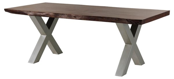 MASSIVMOEBEL24 | Tavolo da pranzo in legno acacia - laccato marrone / ferro X - argento mat 200x90x77 FREEFORM 5