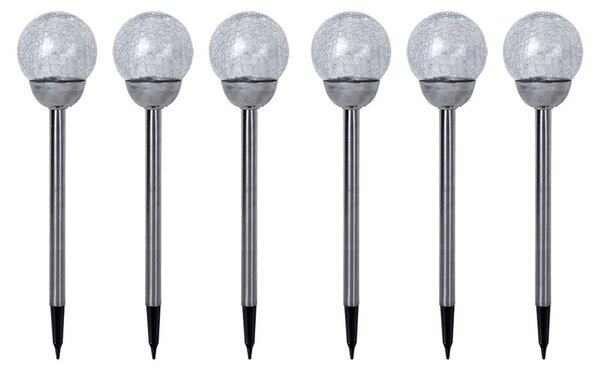 6x Lampada solare a LED, acciaio inox argento, globo di vetro rotto, H 56 cm