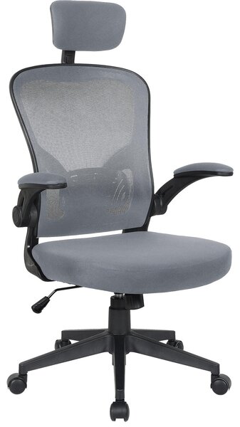 Sedia da ufficio ergonomica, girevole, per scrivania, con struttura in rete, colore: nero/grigio, con poggiatesta
