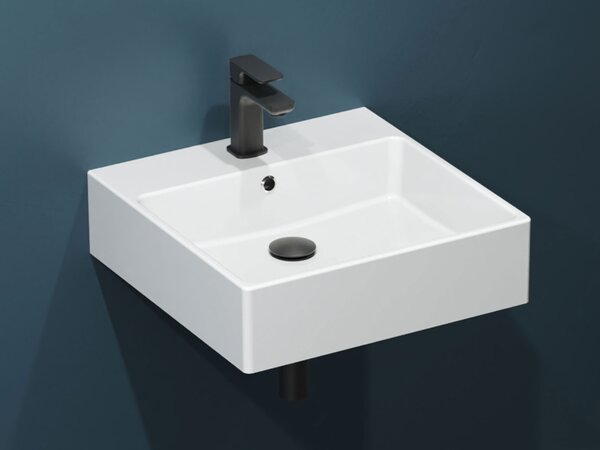Aqua Bagno Solo Design Lavabo da parete in ceramica 50x50 cm bianco