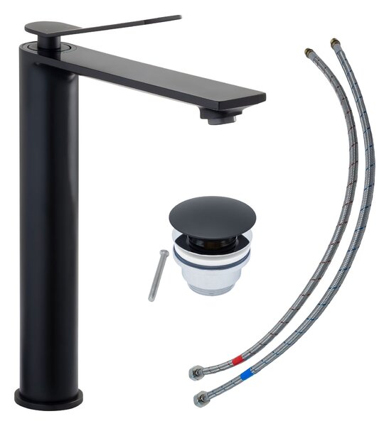 Rubinetto per lavabo SCHÖNER WOHNEN collezione VIOLA L, nero opaco, rubinetto adatto ai lavabi da appoggio del bagno
