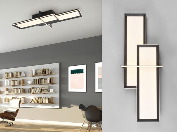 Grande plafoniera LED CHARLESTON, rettangolare, larghezza 103 cm, nera