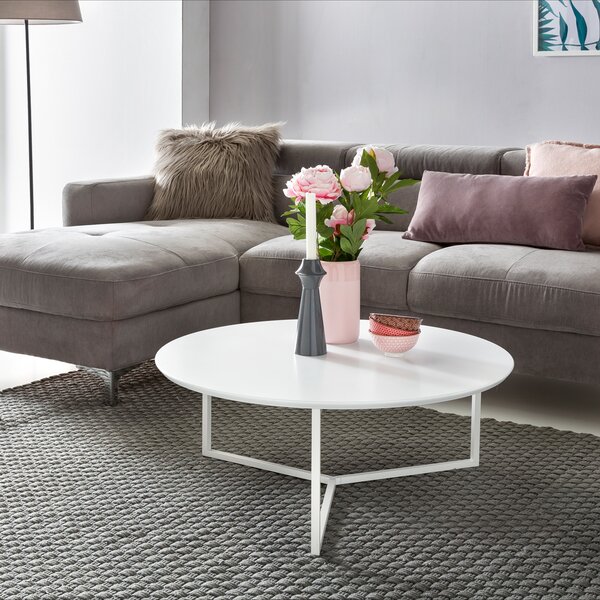 Tavolino di design Legno MDF bianco opaco Struttura in metallo ø 80 cm