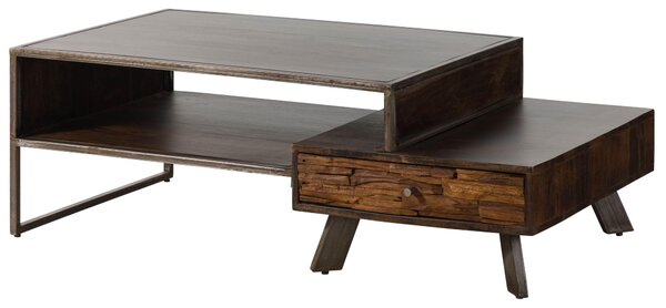 MASSIVMOEBEL24 | Tavolino da salotto in legno di acacia / legno riciclato 135x70x45 laccato marrone SEVILLA #27