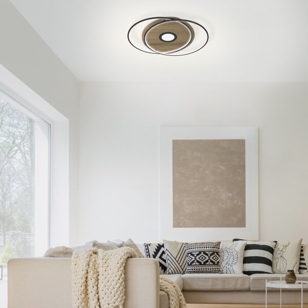 Selltec LED lampada da soffitto rotonda Q-AMIRA Smart Home CCT cambio di colore della luce, telecomando dimmerabile, APP legno arredamento soggiorno, corridoio 8381-78, 8381-18, 8381-55