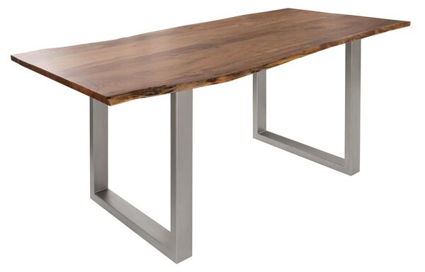 MASSIVMOEBEL24 | FREEFORM 3 Tavolo da pranzo in legno di acacia - laccato natur /gambe in ferro - argento mat 140x90x76
