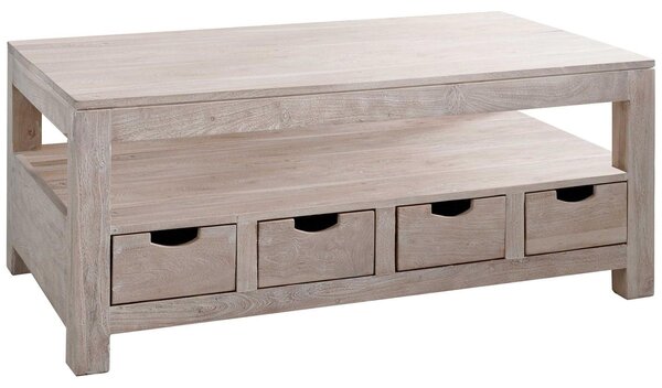 MASSIVMOEBEL24 | tavolino da salotto in legno di Acacia 120x70x50 pietra bianca sbiancato NATURE WHITE #33