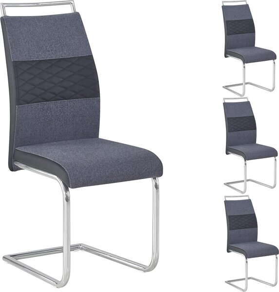 Set di 4 sedie da pranzo ERZA in tessuto grigio scuro con inserti in Pelle finta Sedia da cucina Sedia girevole