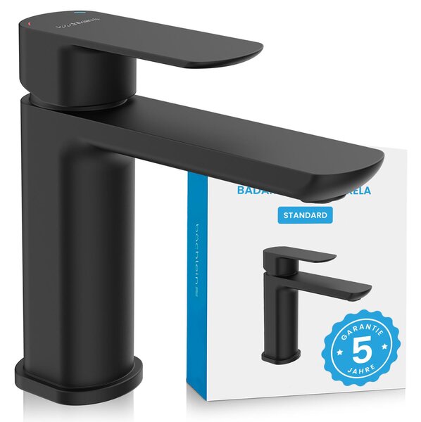 Miscelatore per bagno Mizarela - nero opaco | Miscelatore standard per bagno dal design classico - Rubinetto per lavabo da appoggio