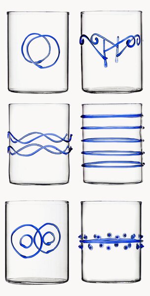 Set di 6 bicchieri in vetro borosilicato fatti a mano Deco' Blu