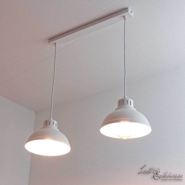 Lampada a sospensione industriale "Sven" in metallo bianco a 2 luci per soggiorno sala da pranzo tavolo da pranzo
