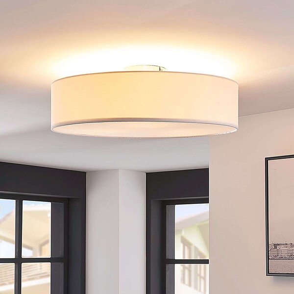 Plafoniera Lindby Sebatin, Ø 50 cm, bianco, tessuto, E27