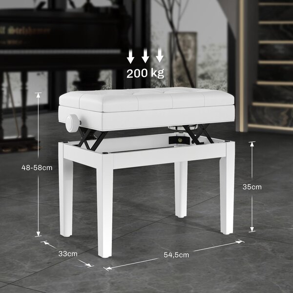 Panca per pianoforte HOMCOM regolabile in altezza con vano portaoggetti, gambe in legno e rivestimento in ecopelle