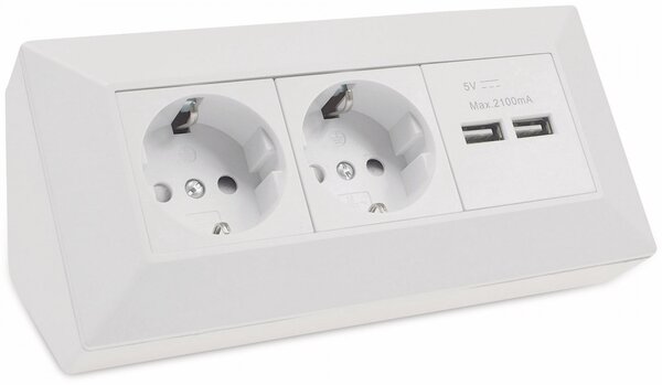 Multipresa ChiliTec a 2 prese + 2 porte USB per cucina e ufficio, bianca