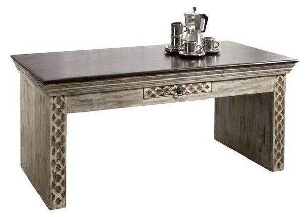 MASSIVMOEBEL24 | tavolino da salotto in legno di mango / acacia 115x60x50 bianco cerato CASTLE-ANTIK #233