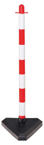 Palo di sbarramento a catena, base triangolare in plastica riempita di calcestruzzo 2,9 kg, paletto in plastica rosso e bianco, altezza 870 mm, diametro 40 mm