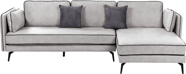 BELIANI Divano angolare grigio chiaro rivestimento in velluto gambe in metallo lato sinistro schienale regolabile cuscini extra design moderno