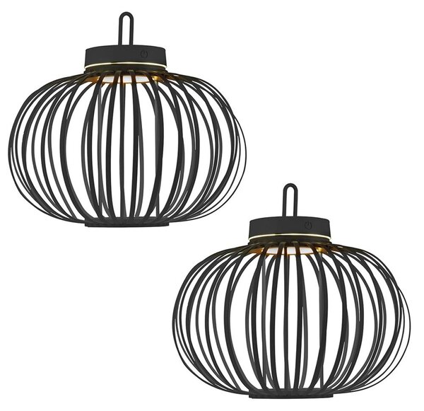 Set da 2 lampade a sospensione/da tavolo a LED ricaricabili, nero, dimmer touch, diametro 36 cm