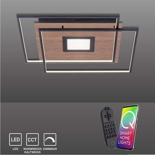 Selltec LED lampada da soffitto Q-AMIRA CCT cambio di colore della luce, telecomando dimmerabile, arredamento APP in legno soggiorno, camera da letto 8379-78, 8379-18, 8379-55