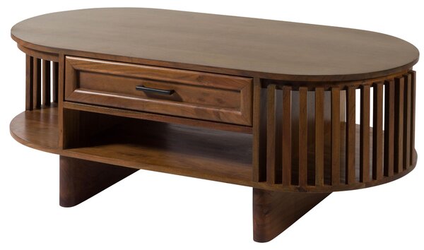 MASSIVMOEBEL24 | Tavolino da salotto in legno di acacia 120x60x45 laccato naturale MADRID #95