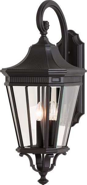 Applique da esterno Cotswold Lane nera e trasparente, 3xE14x60W, in alluminio, dimensioni: 76,2x30,5x41,3 cm, IP44, Feiss