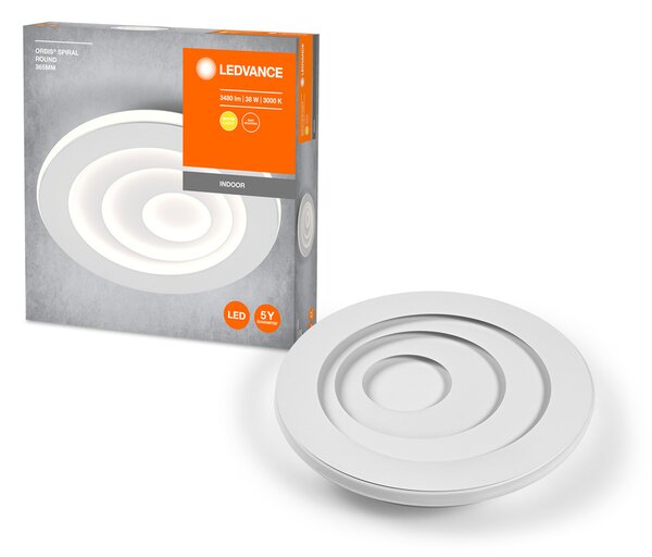 LEDVANCE ORBIS SPIRAL ROUND Plafoniera LED, bianca, 42W, 2400lm, diametro 365mm, distribuzione della luce molto omogenea, luce indiretta, modulo LED integrato, lunga durata, 3000K