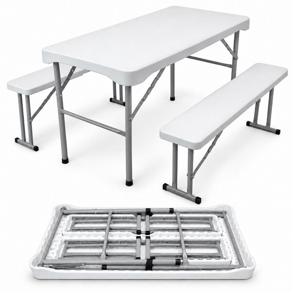 Set da birreria 3 pezzi pieghevole Lunghezza 107 cm Set da balcone Set da tendone Mobili da giardino in bianco