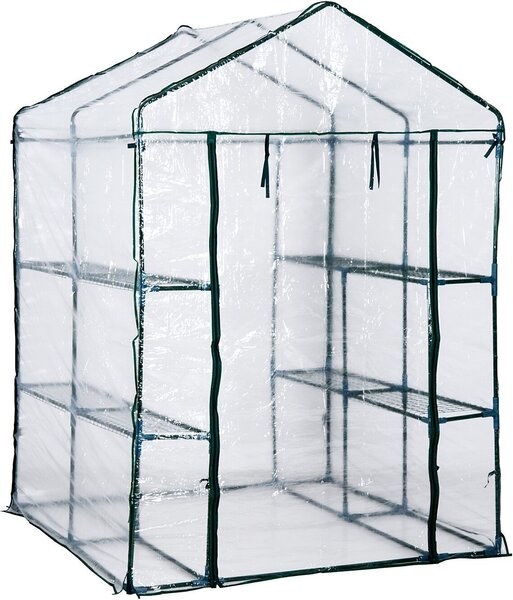 Outsunny Serra in foglio Serra per pomodori con ripiani, PVC+acciaio, 143x143x195cm