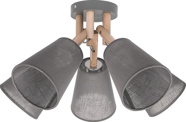 Lampada da soffitto grigio tessuto legno 5 fiamme Scandinavo E27 plafoniera soggiorno