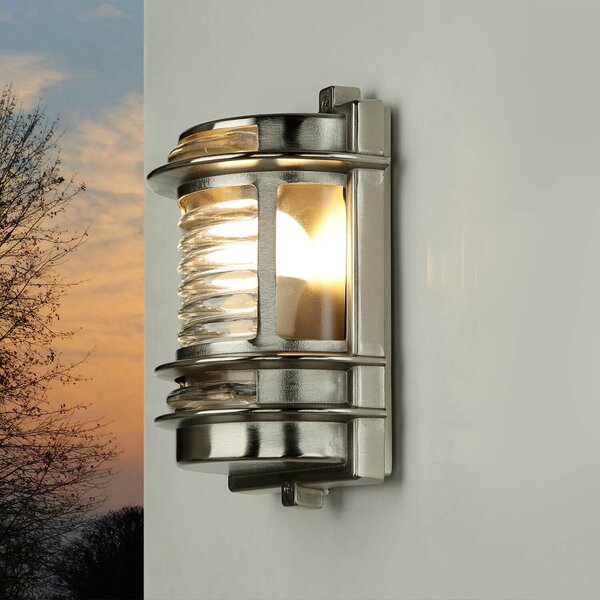 Applique resistente alle intemperie GRACIA nichel vetro scanalato vero ottone marittimo IP64 luce esterna porta d'ingresso