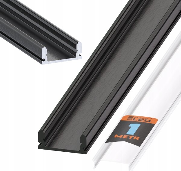Profilo da incasso per strisce LED 1 m, nero/trasparente