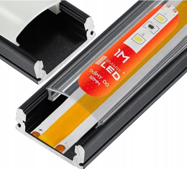 Profilo da incasso per strisce LED 1 m, nero/trasparente