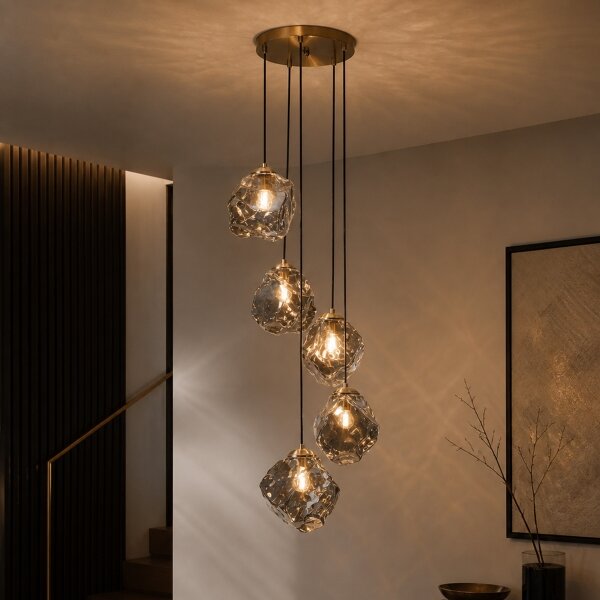 Lampadario sospeso a cavo CRISTAL 5xE14/15W/230V ottone/nero fumé