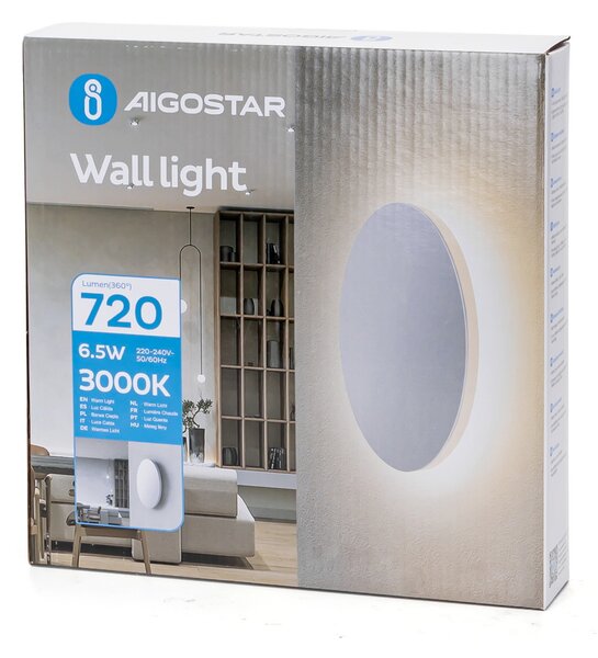 Applique Led da parete Plat 6,5W rotondo Bianco IP20 Bianco caldo 3000K Aigostar