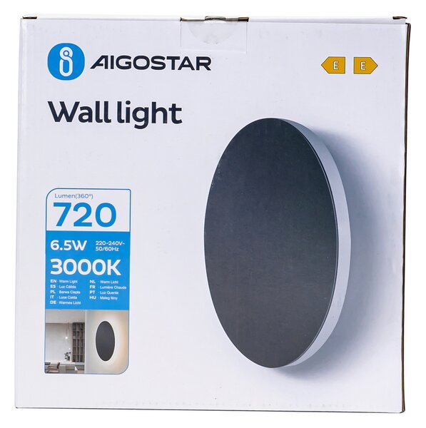 Applique Led da parete Plat 6,5W rotondo Nero IP20 Bianco caldo 3000K Aigostar