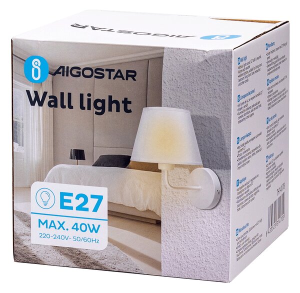 Applique da parete JUP Bianco IP20 1 x E27 Aigostar