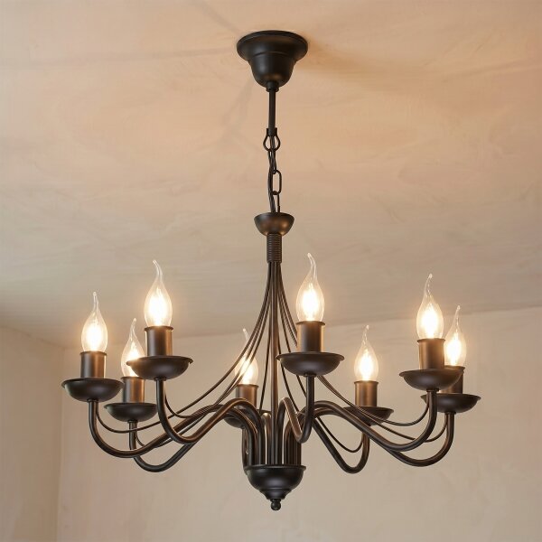 Lampadario a sospensione con catena ANTON 8xE14/60W/230V nero
