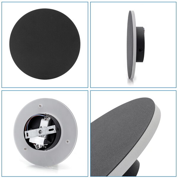 Applique Led da parete Plat 6,5W rotondo Nero IP20 Bianco caldo 3000K Aigostar